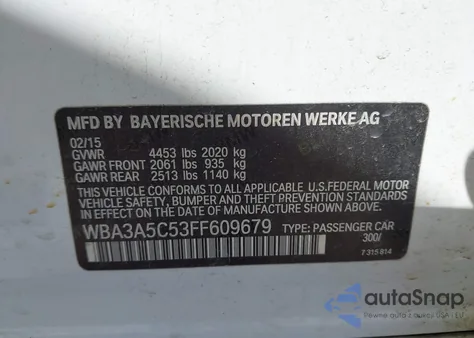 2015 BMW 328I from USA, damaged, VIN WBA3A5C53FF609679